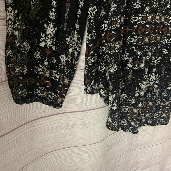 Gimmicks Boho Black White Floral Tunic Blouse High Low Keyhole Embroidery Size S - Picture 5 of 16